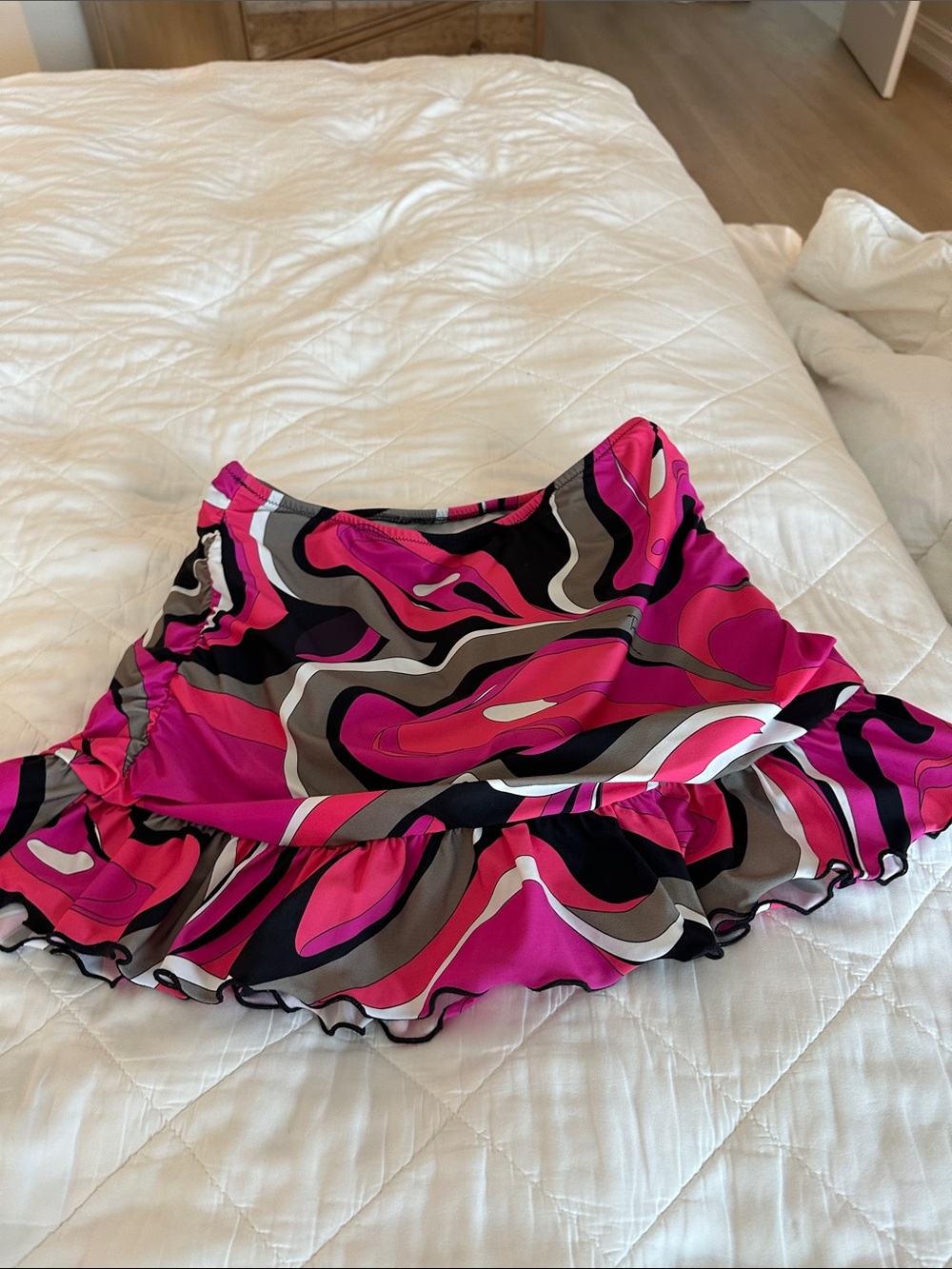 Fuchsia Swirl Ruffle Skater Swim Circle